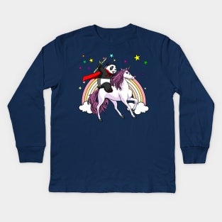 Panda Bear Riding Unicorn Funny Rainbow Kids Long Sleeve T-Shirt